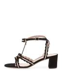 medea low-heel suede sandal with bows, black