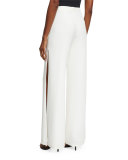 Brenda Wide-Leg Side-Slit Pants, White