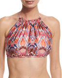 Rhapsody Printed High-Neck Halter Swim Top