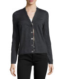 Twisted-Front Merino Cardigan, Gray 