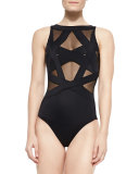 Esther Strappy Mesh One-Piece Swimsuit, Black