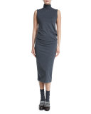 Sleeveless Mock-Neck Midi Dress, Anthracite