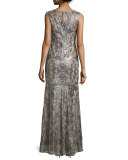 Sleeveless Sequined Deco Lace Gown