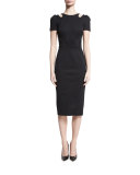 Cutout-Neck Short-Sleeve Dress, Black