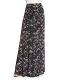 Harriet Long Pleated Printed Silk Skirt