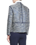 Dane Collarless Asymmetric Woven Jacket, Ink Multi