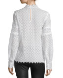 Amia Long-Sleeve Lace Top, Ecru
