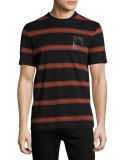 Striped Logo T-Shirt, Black/Red/Brown