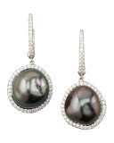 Gray South Sea Pearl and Diamond Framed Drop Earrings, White Gold