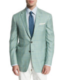 Windowpane Wool-Blend Sport Coat, Light Green/Blue
