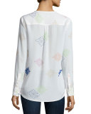 Lynn Floral-Print Long-Sleeve Top, Bright White