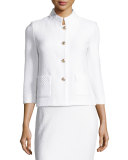 Clair Lace-Trim 3/4-Sleeve Jacket, Bianco