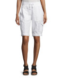 Drawstring Organic Linen Cargo Shorts, White