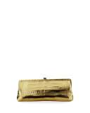 Crocodile Slim Frame Clutch Bag, Gold Mirror