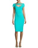 Ecuba Cap-Sleeve Jersey Sheath Dress, Blue