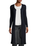 Long-Sleeve Button-Front Plisse Duster, Navy
