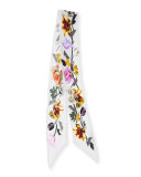 Floral Super Skinny Silk Scarf, Ivory