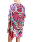 Embellished Lace-Up Silk Caftan Coverup, Desert Discotheque