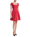 Cap-Sleeve Seamed Cocktail Dress, Fuchsia/Hibiscus