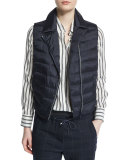 Notch-Collar Zip-Front Monili Puffer Vest, Navy
