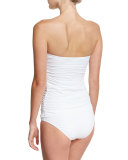Pearl Solid Shirred Twist-Front Bandini Swim Top, White