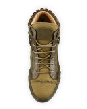 Men's Foxy London Canvas & Leather Studded Mid-Top Sneaker, Olive