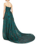 Asymmetric-Ruffle Strapless Gown, Emerald Teal