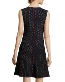 sleeveless striped fit-and-flare sweaterdress, black/multicolor