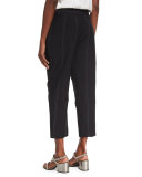 Monili-Stripe Single-Pleat Cropped Pants, Black/Gray