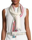 Shadow Striped Cashmere & Silk Stole, White