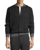 Cotton-Cashmere Baseball Cardigan, Black/Derby Gray