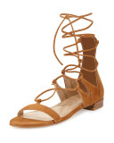 Tie-Up Suede Gladiator Sandal, Camel