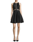 Corinne Sleeveless Illusion-Bodice Fit & Flare Dress