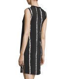 Sleeveless Striped Silk Shift Dress, Black/White