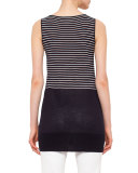 Sleeveless Half-Striped Top, Navy/Cream