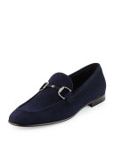 Suede Bit-Strap Loafer, Navy
