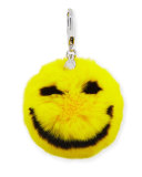 Smile Rabbit-Fur Pompom Bag Charm, Yellow/Black