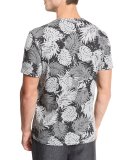 Leaf-Print Crewneck T-Shirt, Black