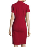 Zip-Front Short-Sleeve Sheath Dress