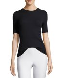 Short-Sleeve Ribbed Stretch Jersey Tee, Black
