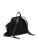 Soft Calfskin and Tessuto Fringe Backpack, Black (Nero)