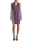 Jeannae Snake-Print Silk Wrap Dress, Multicolor
