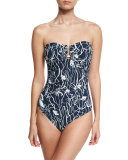 Blue Valentine Floral-Print Bandeau One-Piece Swimsuit