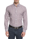 Check Long-Sleeve Sport Shirt, Burgundy/White