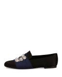 Floral-Strass Smoking Slipper, Black/Navy