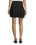 Alison Smocked-Waist Tiered Mini Skirt, Black