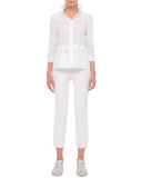 3/4-Sleeve Perforated Blouse, White