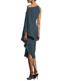 One-Shoulder Draped-Ruffle Midi Dress, Lake