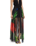 Gwen Floral Chiffon Wrap Skirt, Black