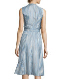 Sleeveless Striped Silk Satin Dress, Multicolor